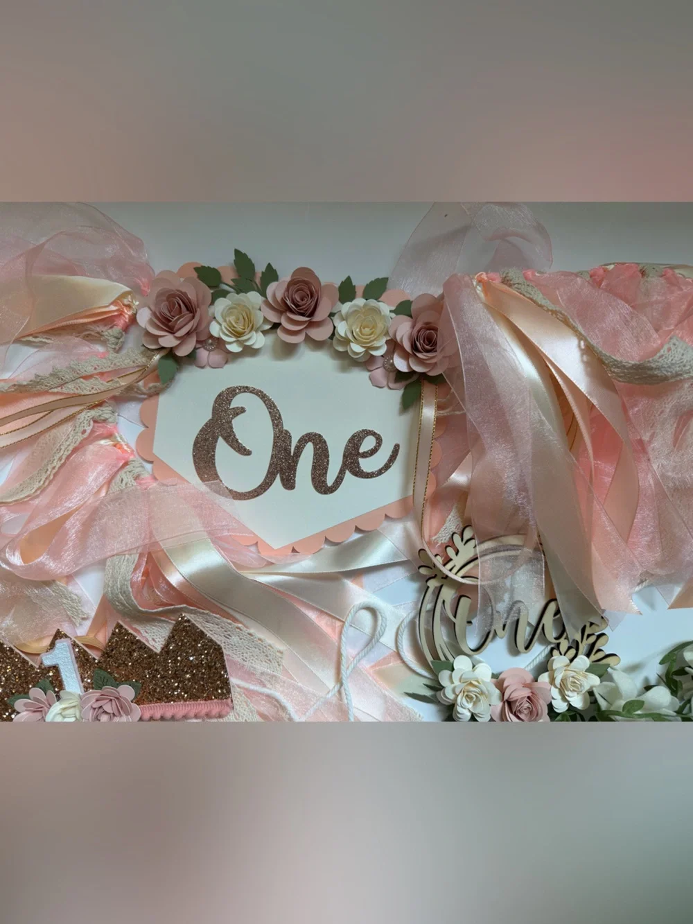 Wildflowers Peach and Cream Floral First Birthday Banner & Cake Topper Set of 4